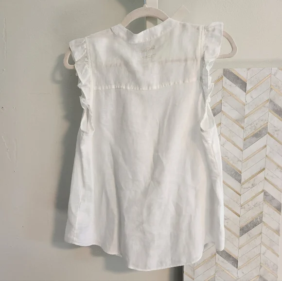 Lilly Pulitzer Briette Button Down Top Size Small Resort White 100% Linen Ruffle - Picture 9 of 12
